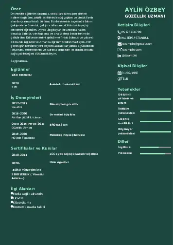 Güzellik Uzmanı Cv Örnekleri  cv indir